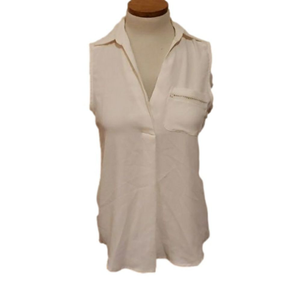41 Hawthorn Tarla Ivory Sleeveless V-Neck Blouse Crochet Detail‎ XS